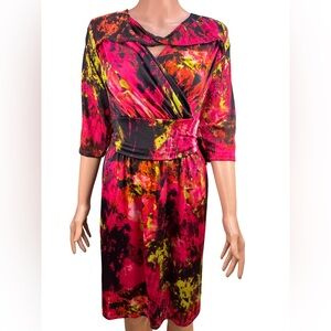 Avenue Vibrant Red Green Orange Pink Multicolor Dress 18/20 NWT